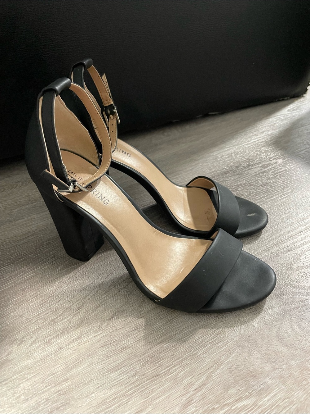 Call It Spring Black Block Heel Ankle-Strap Sandals